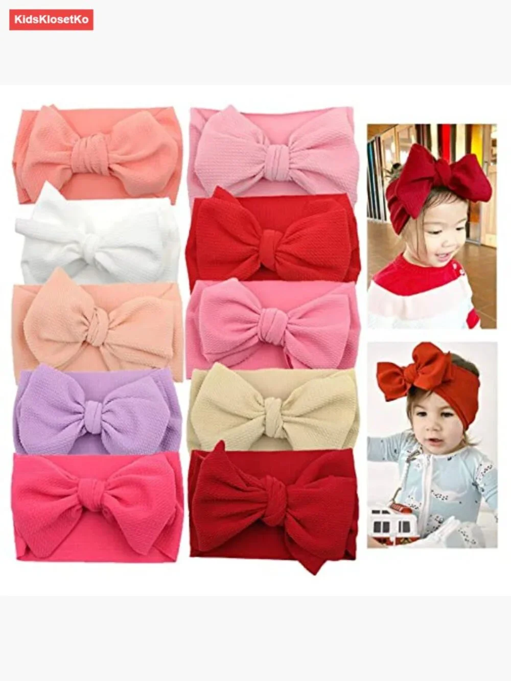 10-Pack Big Bow Baby Girl Headbands Soft Stretchy Nylon Hair Wraps